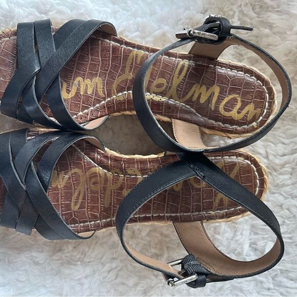 Sam Edelman Darline leather Black Espadrilles platform wedge strap sandals SZ9M - Picture 3 of 10